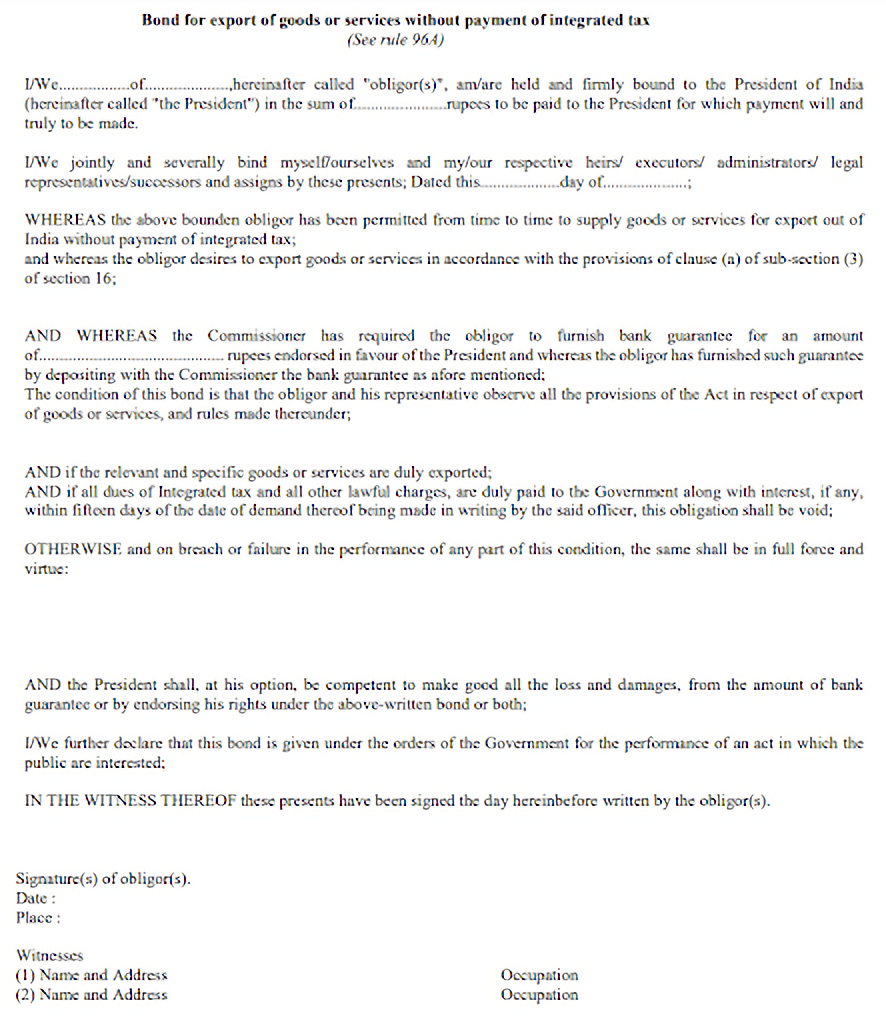 Export Bond for GST Export Bond for GST
